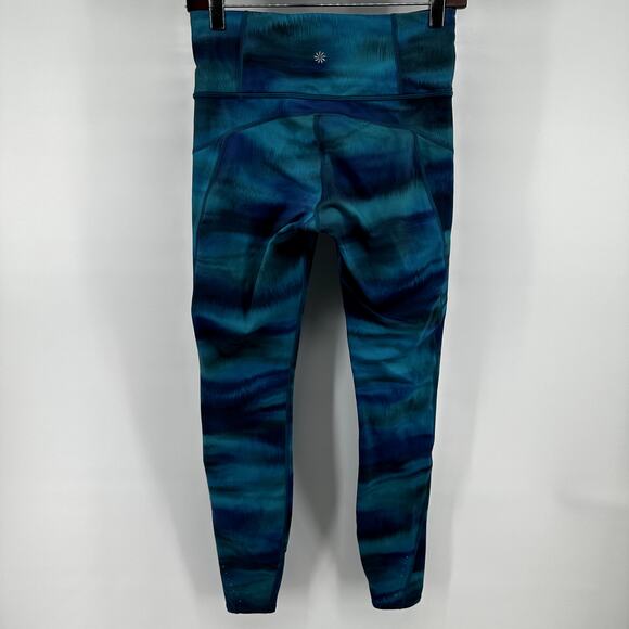 Athleta Rainier Printed Tights Leggings Zipper Pockets High Rise Yoga Blue Small - Picture 5 of 5